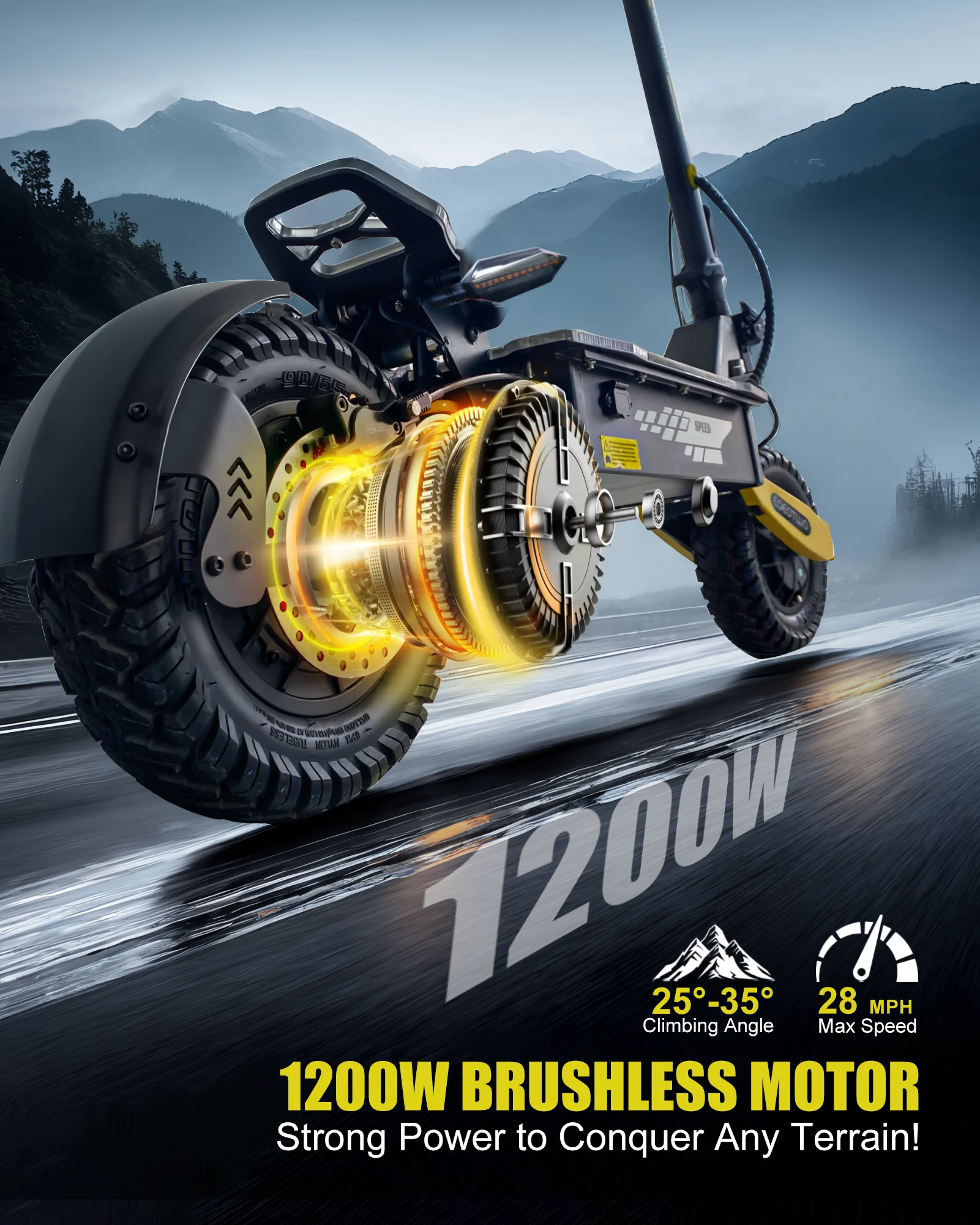 Electric Scooter Adults 1200W Motor 48V13/23AH Lithium Battery E Scooters Dual Spring Absorbers 11'' Off-Road Tires Scooter - Image 3