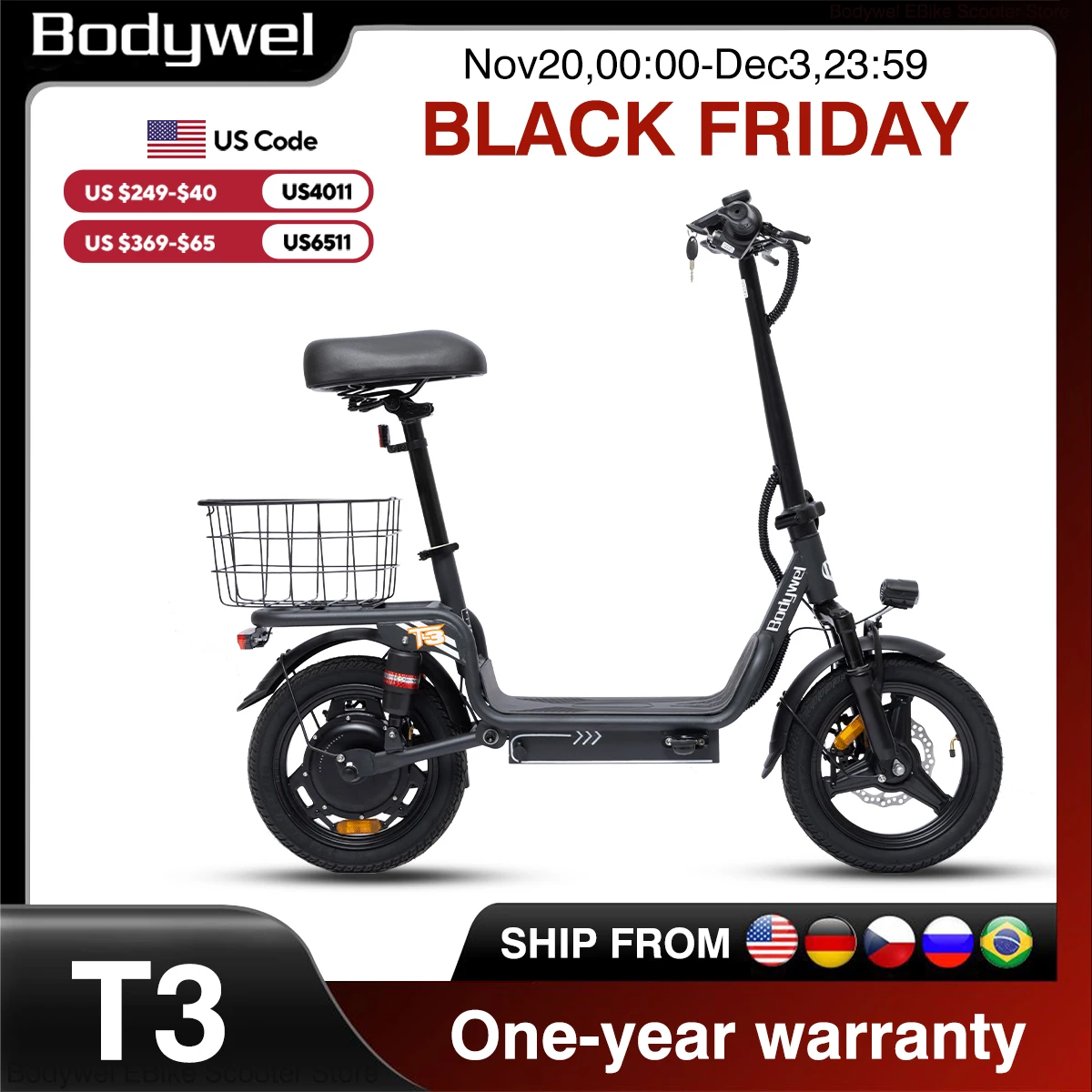 1000W adult electric scooter,31 miles 20 MPH equipped with 14 inch tires, Foldable E Scooter with Basket Bodywel T3