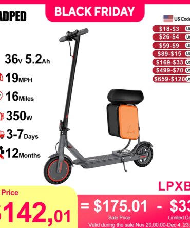 LADPED Electric Scooter 350W Motor 36V 5.2Ah Battery app Control 19mph Max Speed Up to 16miles Range Foldable Scooter with Seat