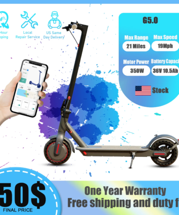 G5.0 Electric Scooter 36V 10.5AH High Capacity Battery 21Miles Long Range 19Mph 350 Motor 8.5Inch Tyres Foldable Escooter