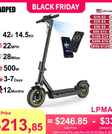 LADPED LPMAX 10" tires Folding Electric Scooter 22MPH Max Speed 500W 14.5AH 28Miles Long Range Dual Shock Absorber EScooter