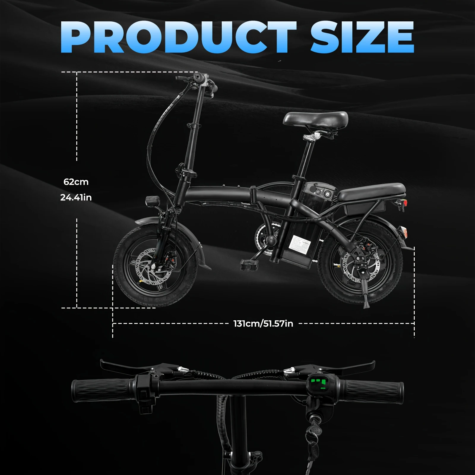 Adult and adolescent folding electric bicycles, 14 inch 500W 24MPH 48V 10Ah battery, 3-level pedal assist, 14 inch foldable mini - Image 5