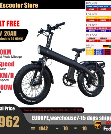 HX Q3 2000W Adult Electric Bicycle 48V 20AH E Bike Removable Battery Foldable Ebike 20 inch fat tire Electric Bike