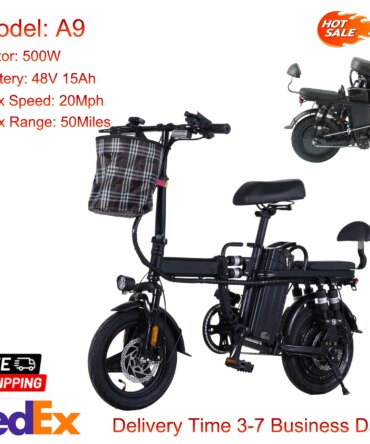 GleeRide A9 2 Seater Electric Bike, 500W 14" Mini Folding Ebike, 48V 15AH Removable Battery, Long Range 50Miles 20MPH