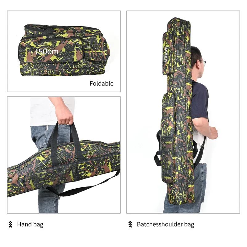 1.3m/1.5m 2-layer foldable large belly sea fishing bag, double shoulder fishing rod bag, outdoor storage tool kit for fishing - Image 5