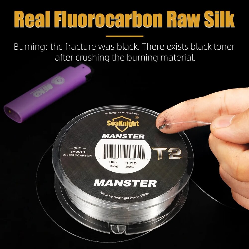 SeaKnight Brand MANSTER T2 Series 100% Fluorocarbon Fishing Line 100M, Carbon Fiber Line 3-35LB Upgrade Sinking Line Sea Fishing