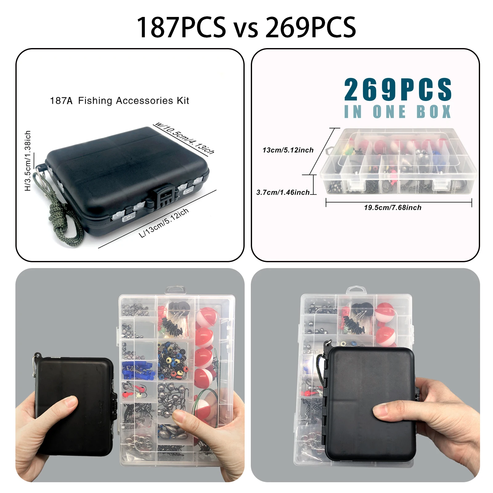187/269pcs Fishing Accessories Kit Set - Including Tackle Box, Fish Hooks, Bait Parts, Sinkers - Perfect For Outdoor Fishing - Image 6