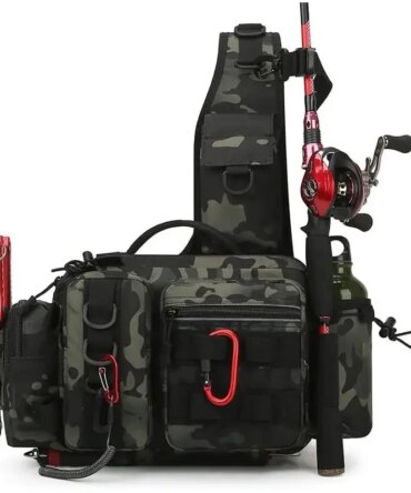 Fishing Tackle Backpack Lure Box Gear Storage Bag Fanny Pack for Men Fly Fishing Backpack with Rod Holder Sling Shoulder Bag