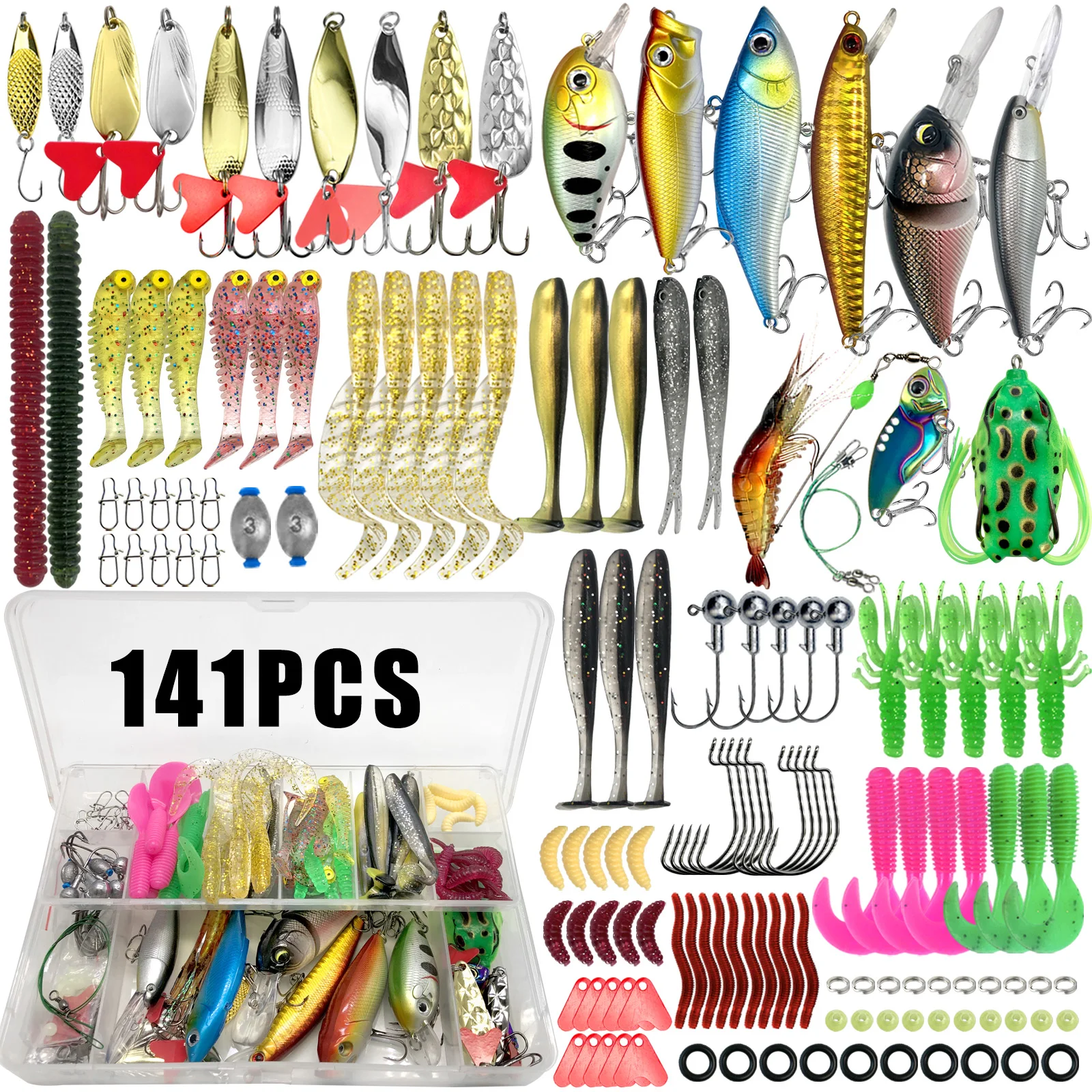 Fishing Lures Kit 60/109/141/219pcs Bait Set With Soft Lure Metal Spoons Hard Minnow Crankbait And Accessories With Tackle Box - Image 3