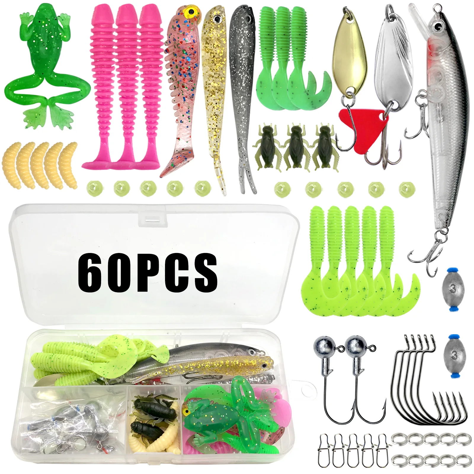 Fishing Lures Kit 60/109/141/219pcs Bait Set With Soft Lure Metal Spoons Hard Minnow Crankbait And Accessories With Tackle Box - Image 2
