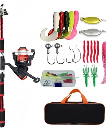 Fishing Pole Set Full Kits With Telescopic Fishing Rod And Spinning Reel Baits Hooks Travel Pole Set