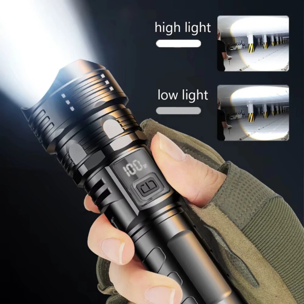 USB Rechargeable High Power LED Flashlight Super Bright Torch, Portable Hand Light for Camping, Hiking Emergency Survival