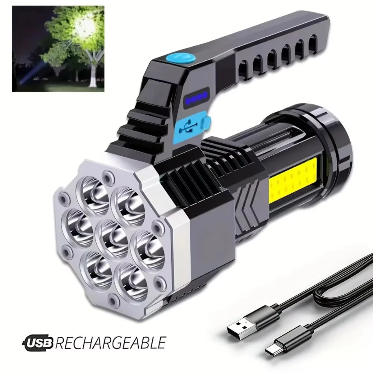 7LED High-Power Flashlight With USB Charging COB Side Light - Suitable For Portable Flashlights Such As Fishing, Camping, Hiking - Image 2
