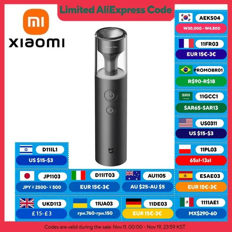 XIAOMI MIJIA Multifunctional LED Portable Flashlight,30h Ultra-long Battery Life,3 Gears,1000 Lumens Strong Light,Lightweight