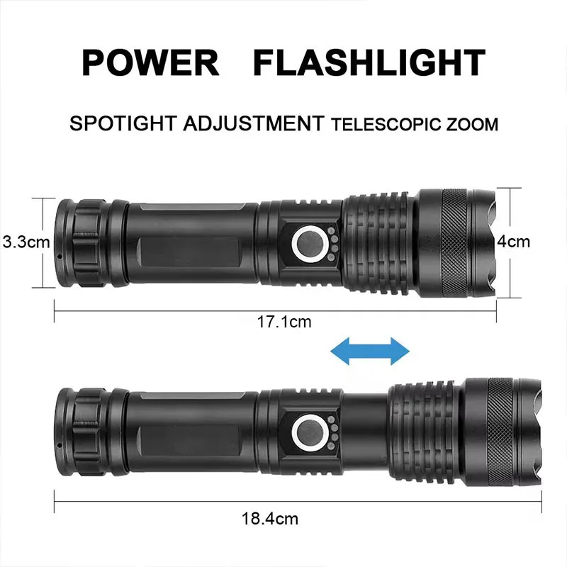 High Power Rechargeable LED Tactical Flashlight Aluminum Alloy Telescopic Zoom Torch Lamp for Outdoor Camping Fishing - Image 6