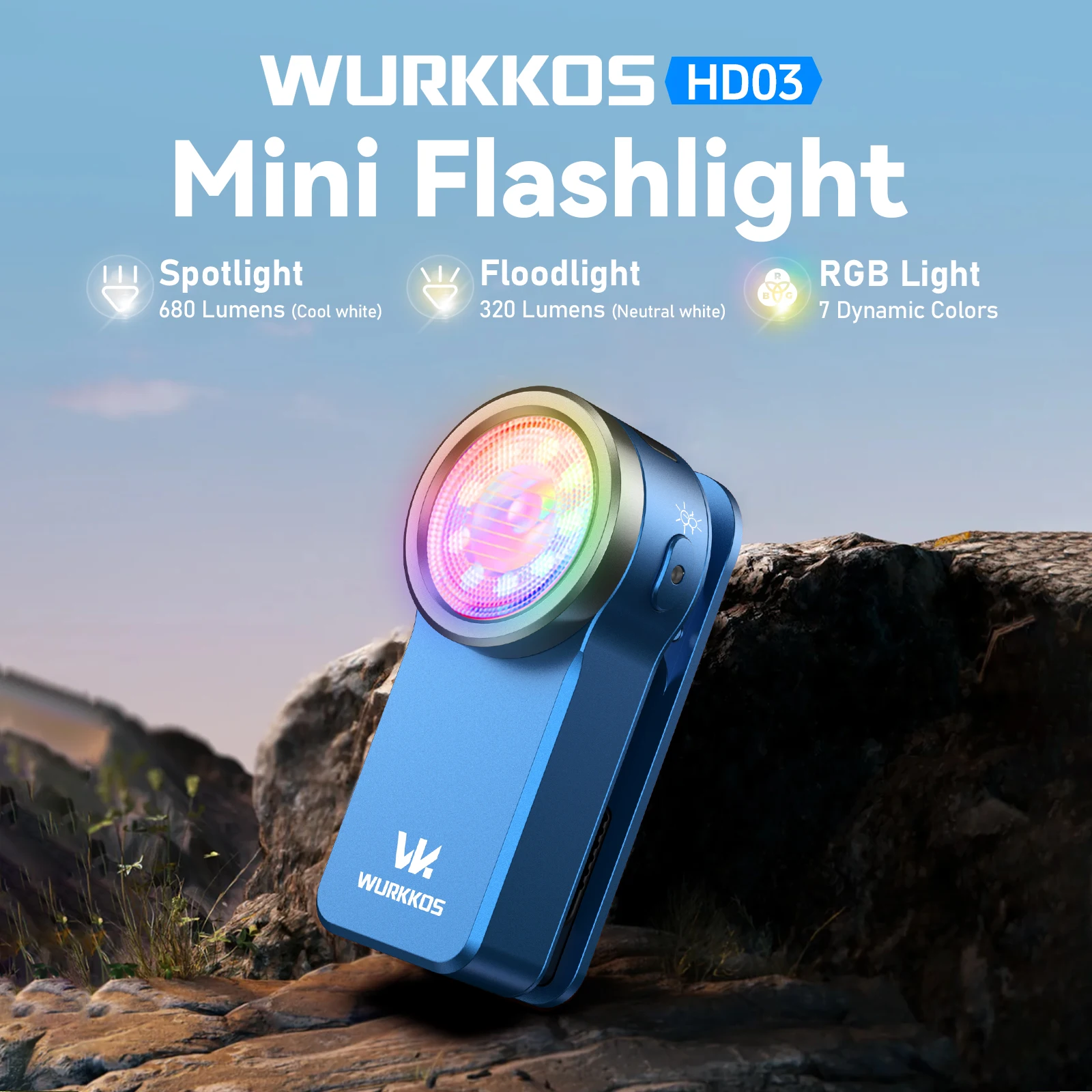 Wurkkos HD03 Clip Light 680LM USB C Rechargeable Pocket Flashlight Mini Spotlight/Flooglight Portable EDC RGB Torch with Magnet - Image 3