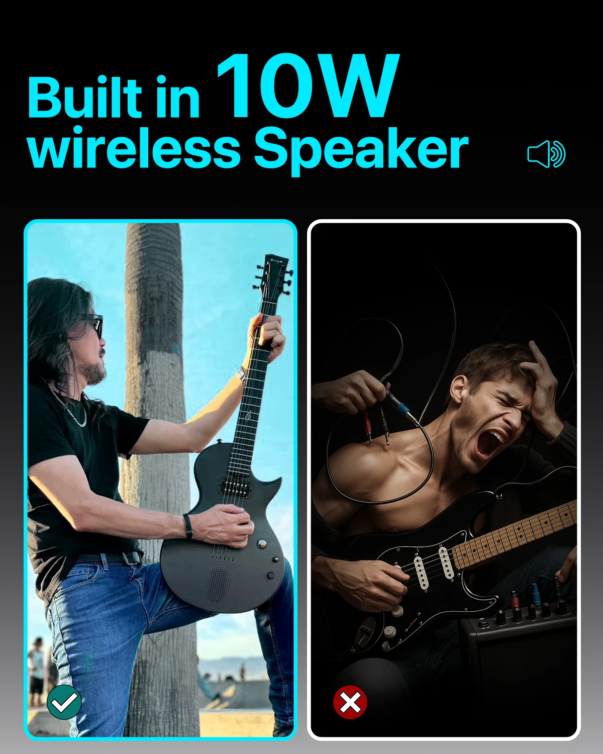 Enya Electric Guitar Nova Go Sonic Smart Electric Carbon Fiber Guitarra with Wireless Speaker, Onboard Presets, Charging Cable