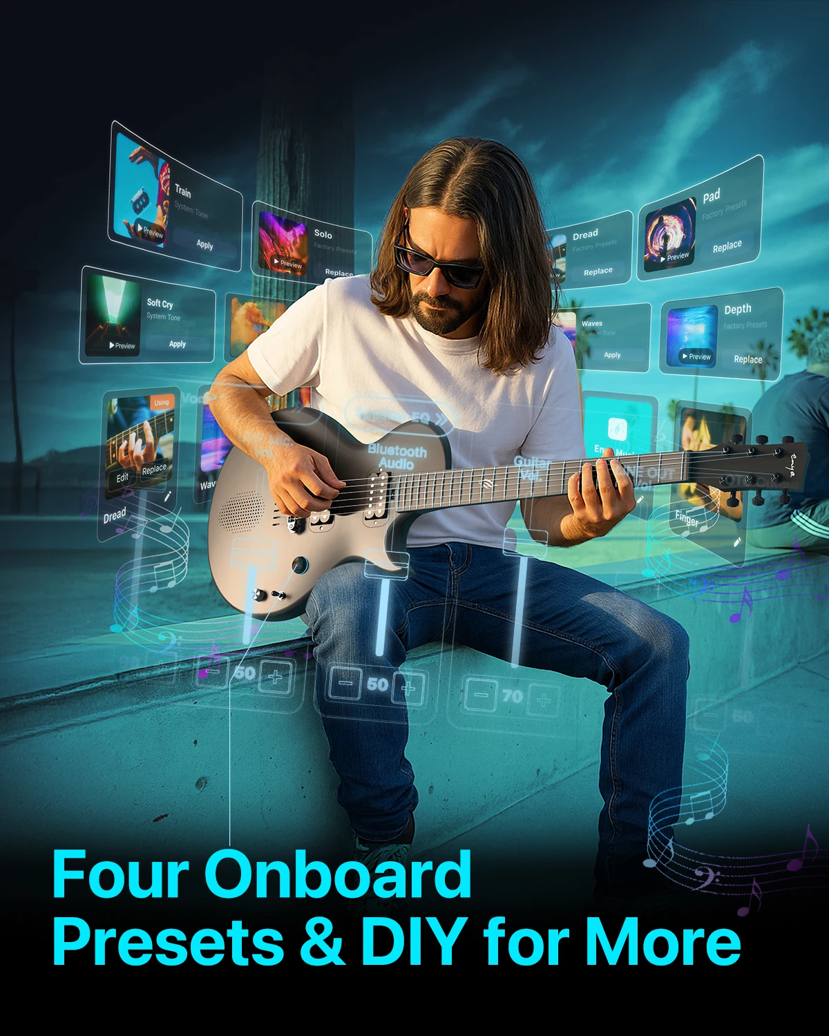 Enya Electric Guitar Nova Go Sonic Smart Electric Carbon Fiber Guitarra with Wireless Speaker, Onboard Presets, Charging Cable