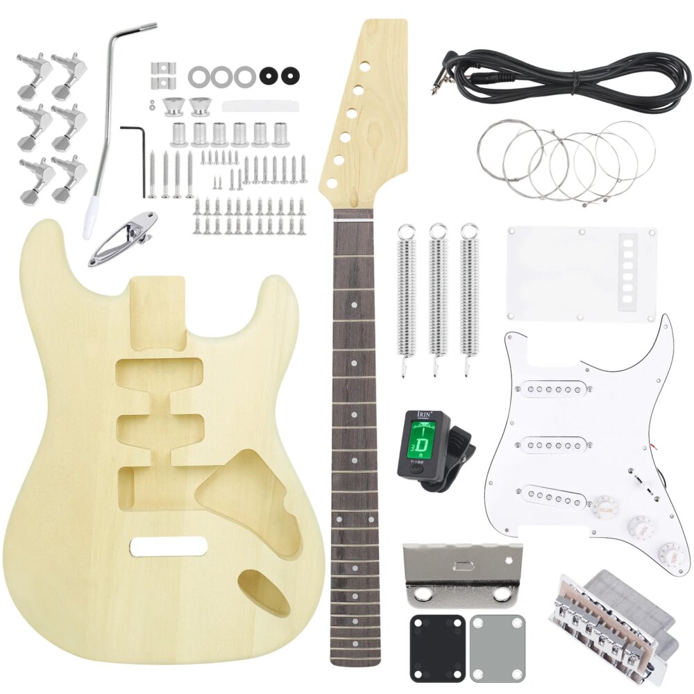 DIY Electric Guitar Kit 6 Strings 22 Frets Basswood Neck Body Electric Guitar DIY Guitarra with Strings Tuner Connecting Cable