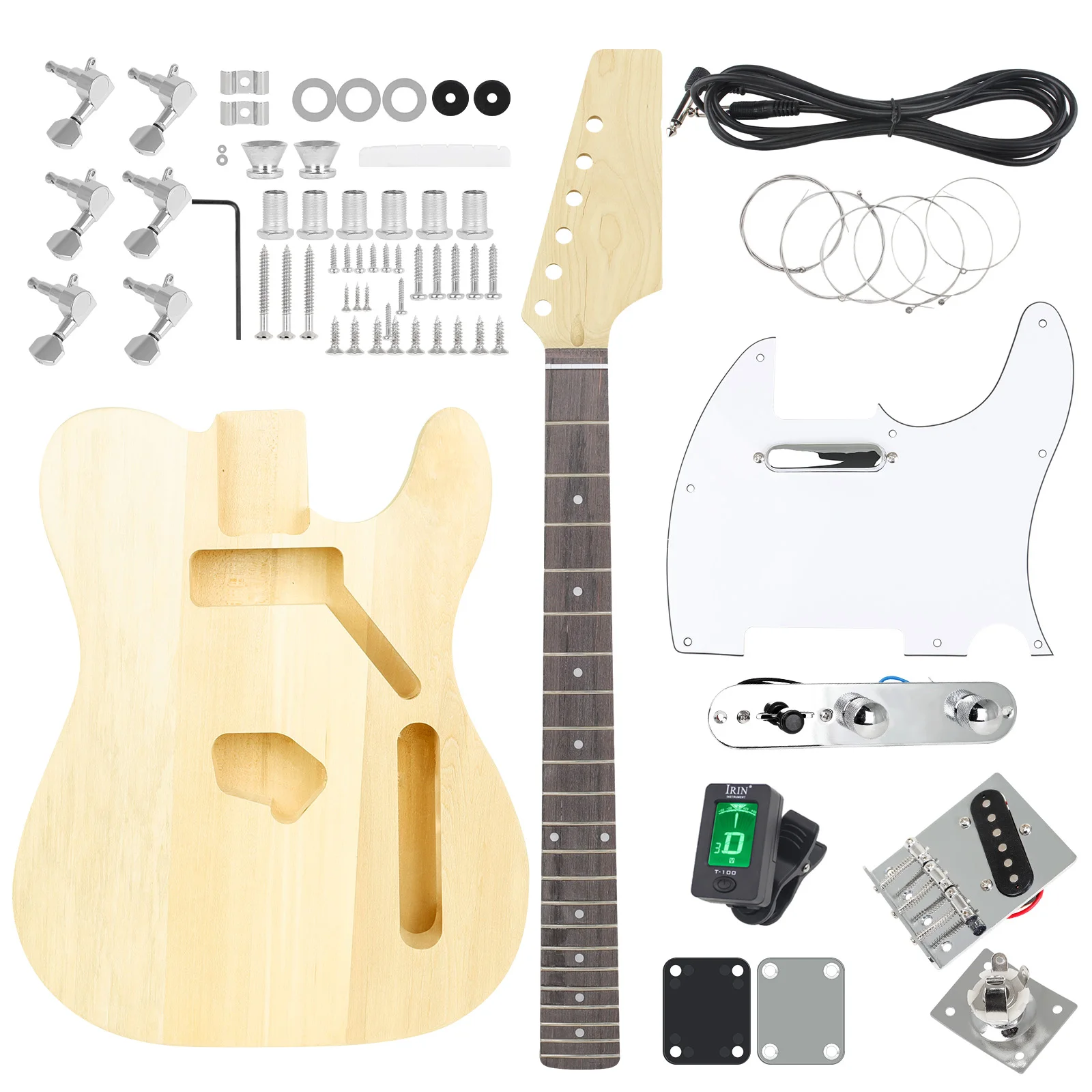 DIY Electric Guitar Kit 6 Strings 22 Frets Basswood Neck Body Electric Guitar DIY Guitarra with Strings Tuner Connecting Cable