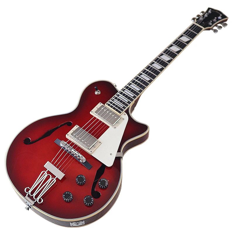 6 Strings Spruce Wood Top Electric Guitar 39 Inch 22 Fret Double F Holes High Glossy Good Handicraft Guitarra Sunburst&Red Color - Image 5