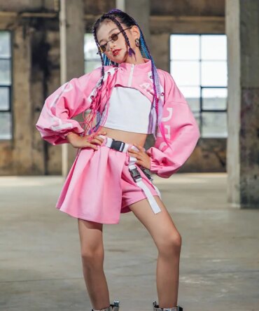 ZZL K-pop Stage Girls' Fashionable Outfit Jazz Dance Performance Suit Kids Hip-hop Fashion Costume Cool Children's Runway Wear