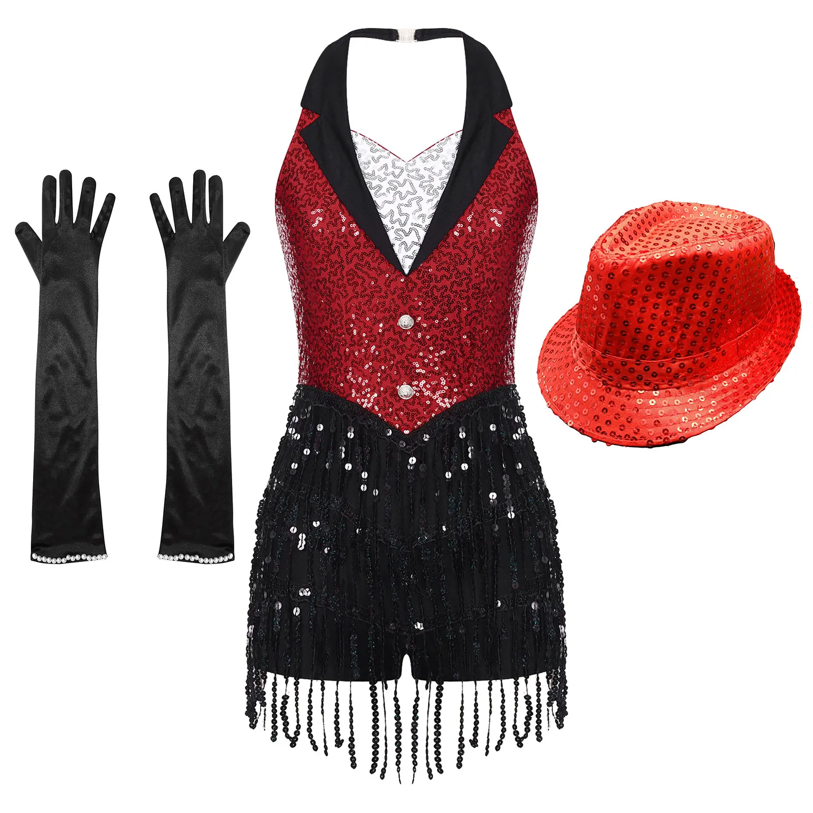 Women Modern Dance Dress Performance Costume Shiny Sequins Sleeveless Latin Jazz Tango Salsa Dance Leotard Bodysuit Dress Outfit