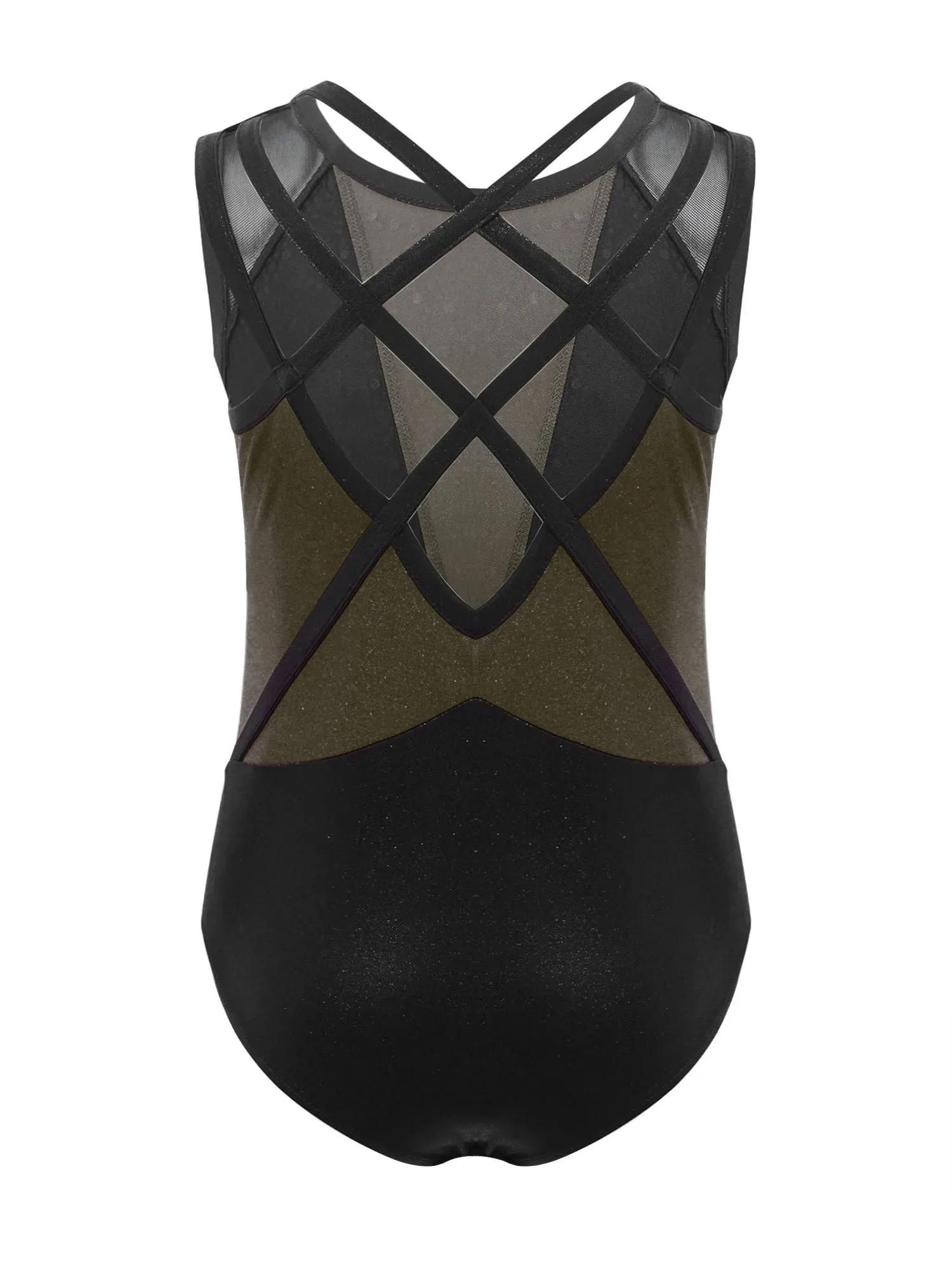 Girls Jazz Dance Performance Costume Round Neck Sleeveless Crisscross Back Shiny Rhinestones Color Block Gymnastics Leotard - Image 2