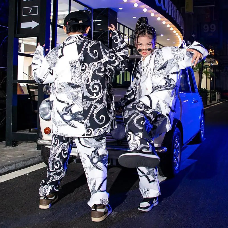 Kids Teen Kpop Outfits Hip Hop Clothing Loose Graffiti Shirt Coat Street Pants for Girl Boy Jazz Dance Costume Clothes Outfits - Image 4