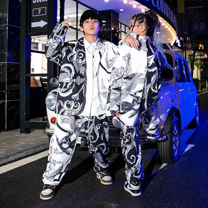 Kids Teen Kpop Outfits Hip Hop Clothing Loose Graffiti Shirt Coat Street Pants for Girl Boy Jazz Dance Costume Clothes Outfits - Image 3