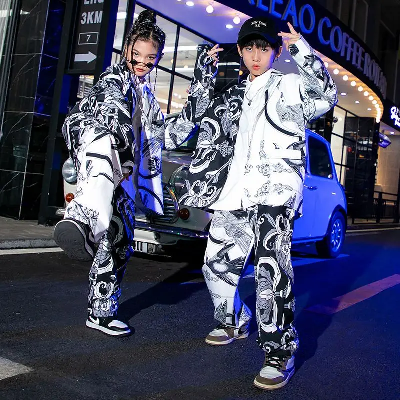 Kids Teen Kpop Outfits Hip Hop Clothing Loose Graffiti Shirt Coat Street Pants for Girl Boy Jazz Dance Costume Clothes Outfits - Image 5