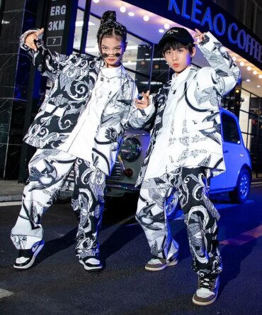 Kids Teen Kpop Outfits Hip Hop Clothing Loose Graffiti Shirt Coat Street Pants for Girl Boy Jazz Dance Costume Clothes Outfits