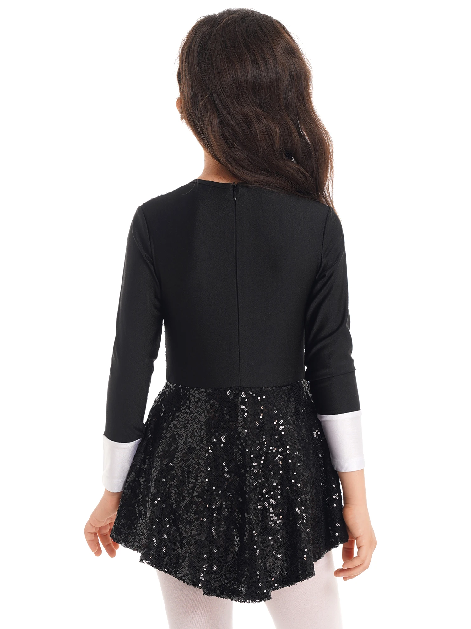 Kids Girls Sequins Leotard Ballroom Dance Dress Adorned Leotard with Hem Shiny Sequins Circus Ringmaster Magician Jazz Costume - Image 5