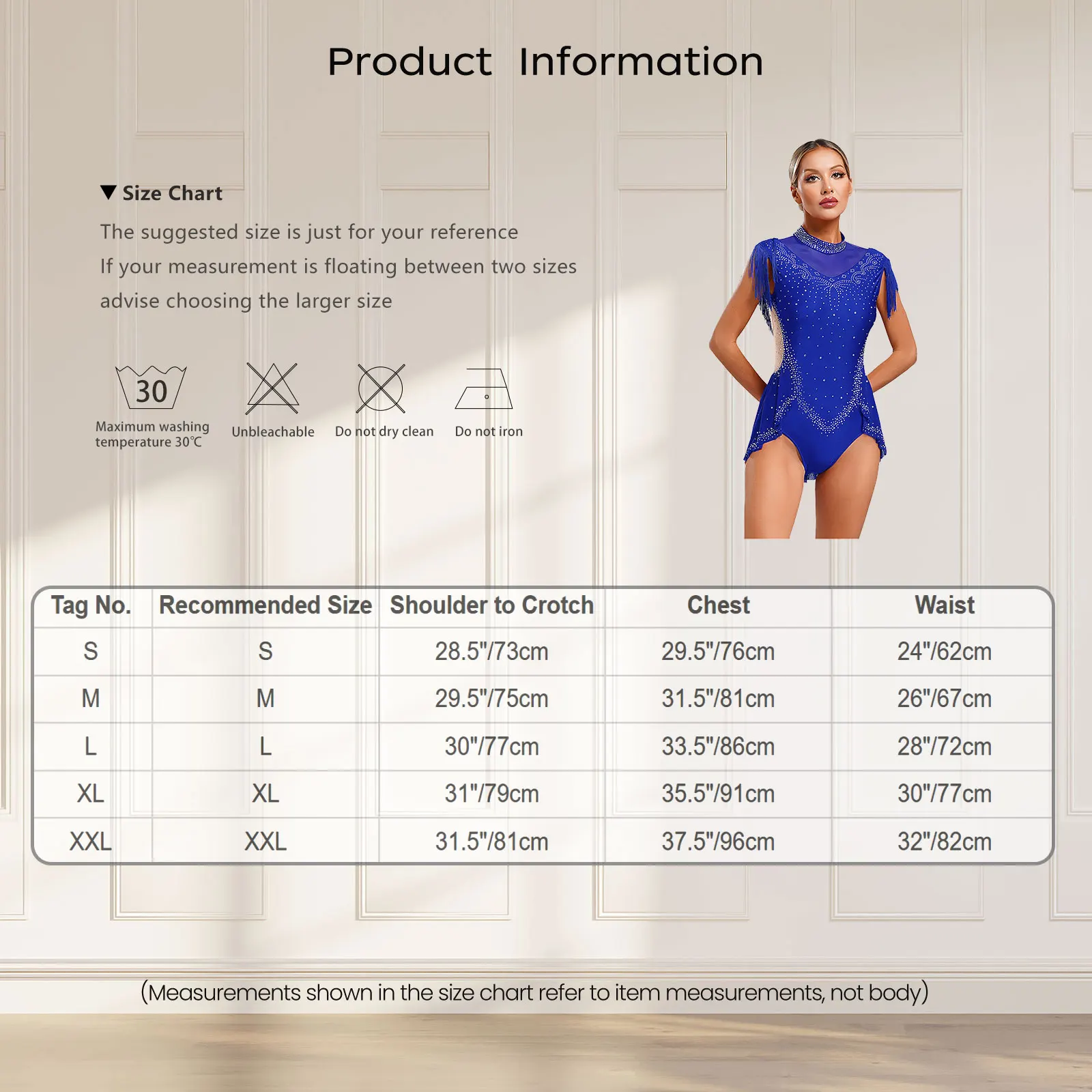 Womens Jazz Dance Leotard Skirted Sparkling Rhinestones Mock Neck Sleeveless Sheer Mesh Patchwork Tassel Bodysuit - Image 6