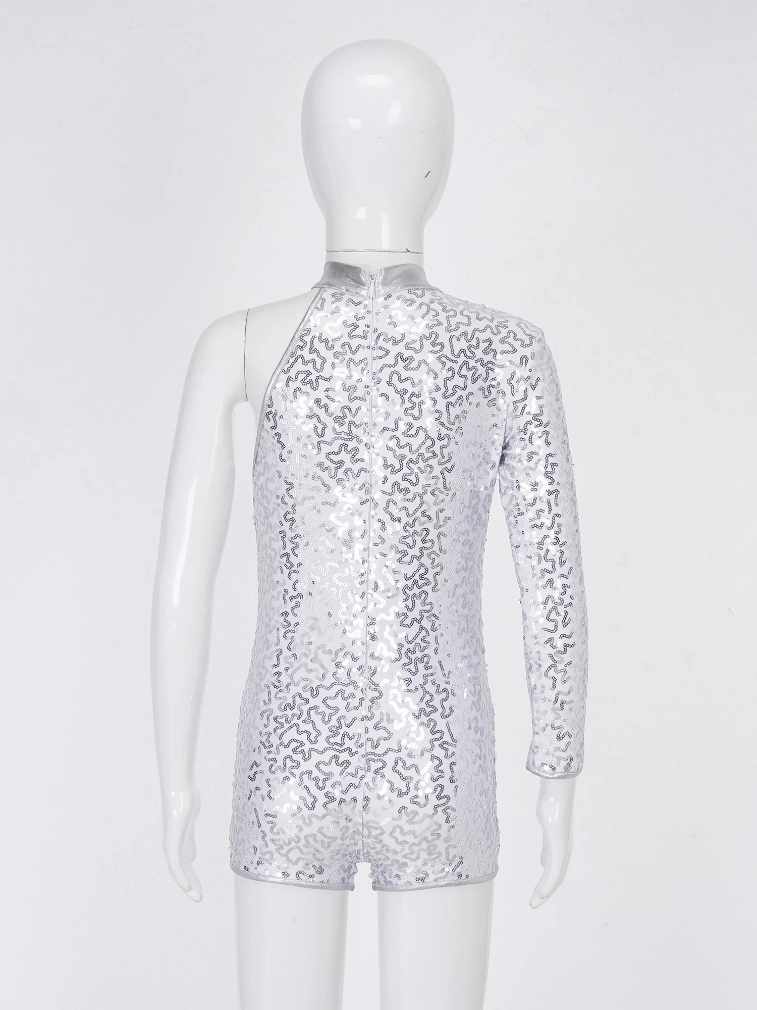 Children Girls Ballet Leotard Jazz Dance Gymnastics Skating Performance Costume Single Long Sleeve Shiny Sequin Zipper Bodysuit - Image 5