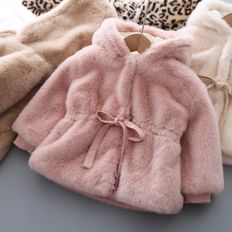 Winter Girls Coat Super Warm Mink Fur Padded Thickened Long Sleeve Hooded Coats Baby Kids Children Jacket Plush Outerwear - Image 4