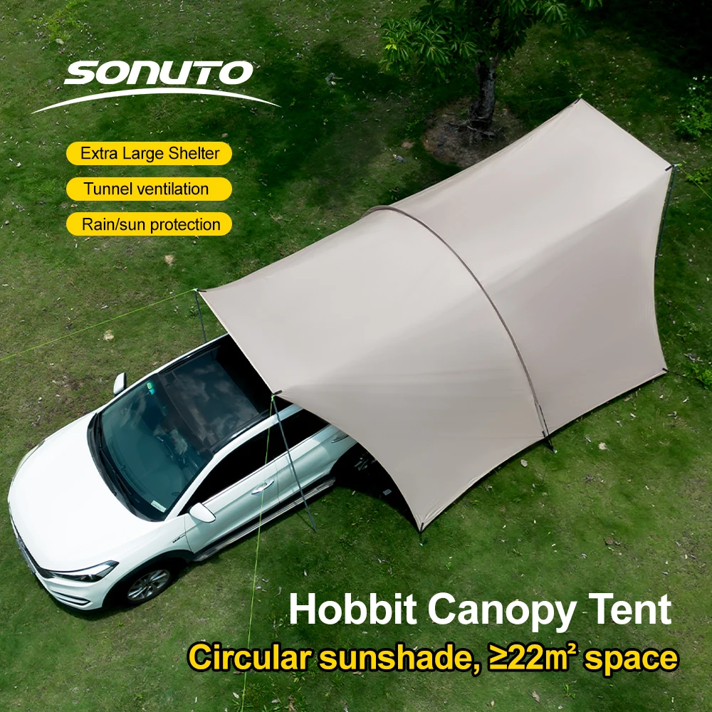 Sonuto 8-14P Car Awning Tent 210D Waterproof Windproof UV Sun Shelter Anti-Mosquito Beach Camping Tent Portable for Outdoor