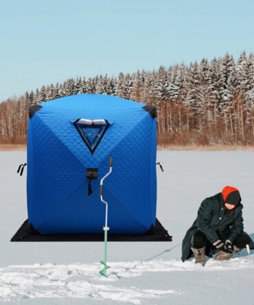 Ice Fishing Insulated Tent, 1-2 Person Shelter, Portable Thermal Tent with Built-In Storage, Warm & Windproof Camping Tent