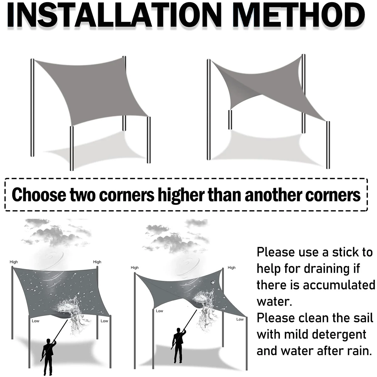 Shade Sail, Waterproof Garden Shelter 95% UV Blocking Sun Protection Awning, Canopy for Patio Garden Yard Backyard Camping Pool - Image 6