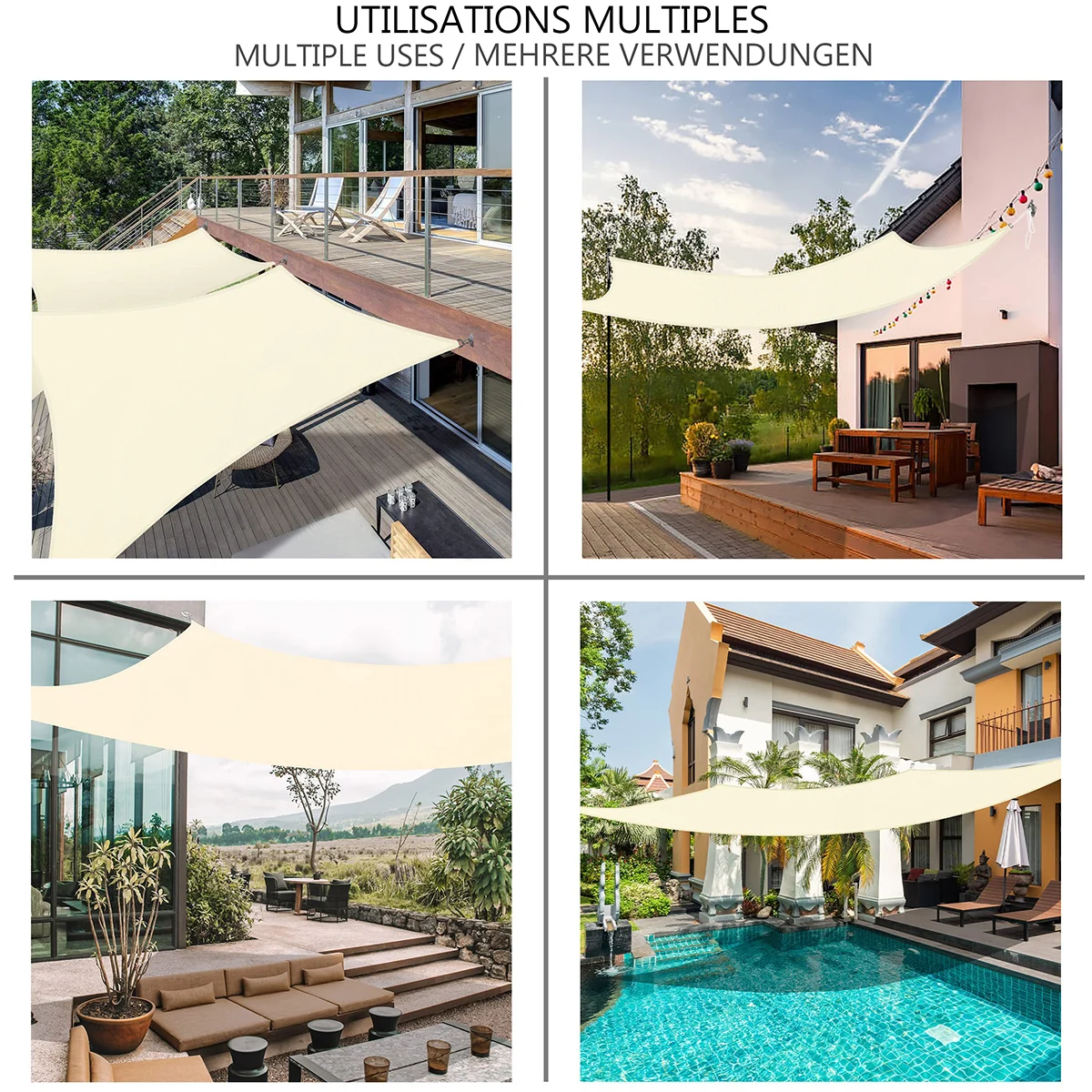 Shade Sail, Waterproof Garden Shelter 95% UV Blocking Sun Protection Awning, Canopy for Patio Garden Yard Backyard Camping Pool - Image 4