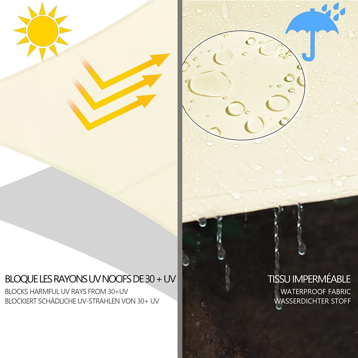 Shade Sail, Waterproof Garden Shelter 95% UV Blocking Sun Protection Awning, Canopy for Patio Garden Yard Backyard Camping Pool - Image 2