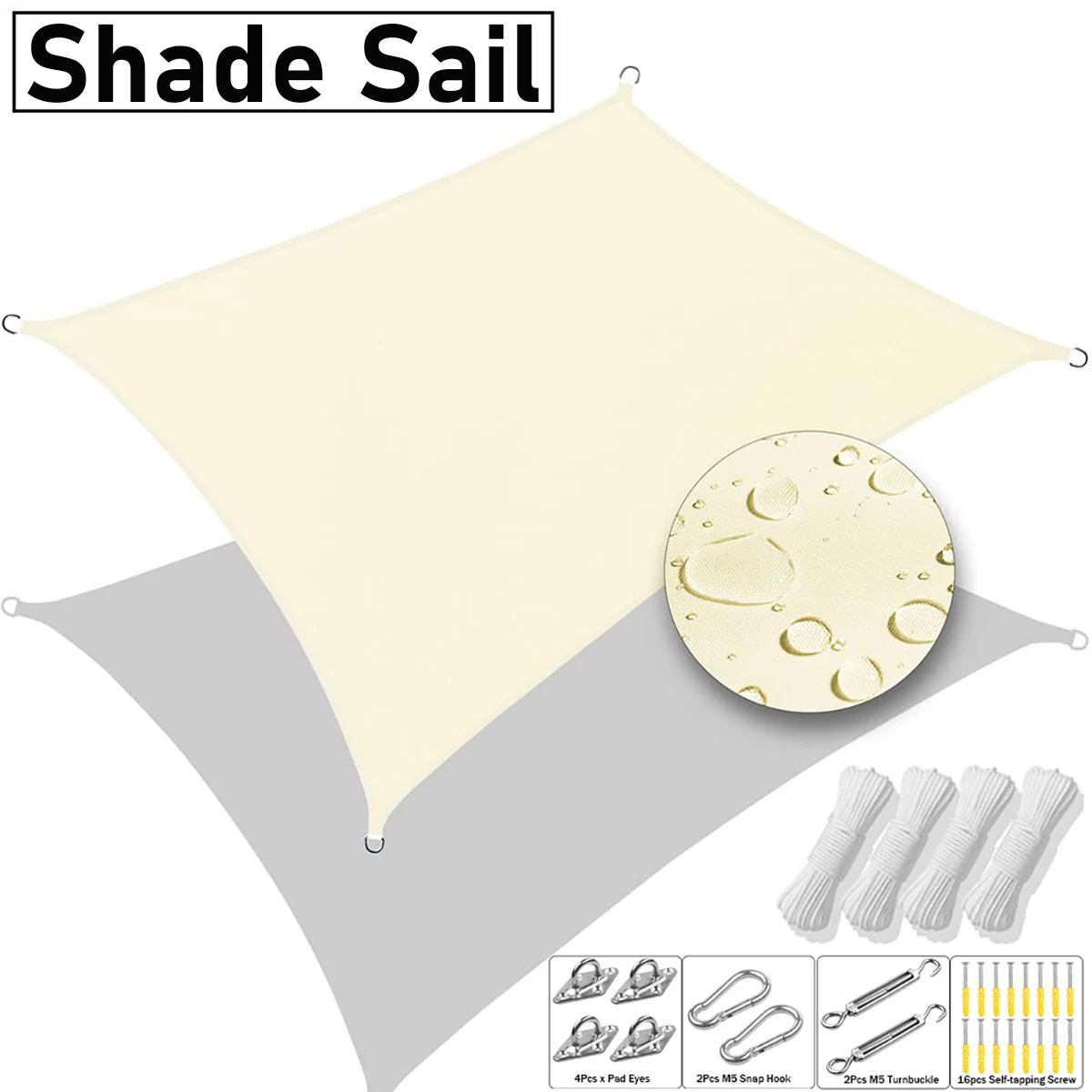 Shade Sail, Waterproof Garden Shelter 95% UV Blocking Sun Protection Awning, Canopy for Patio Garden Yard Backyard Camping Pool