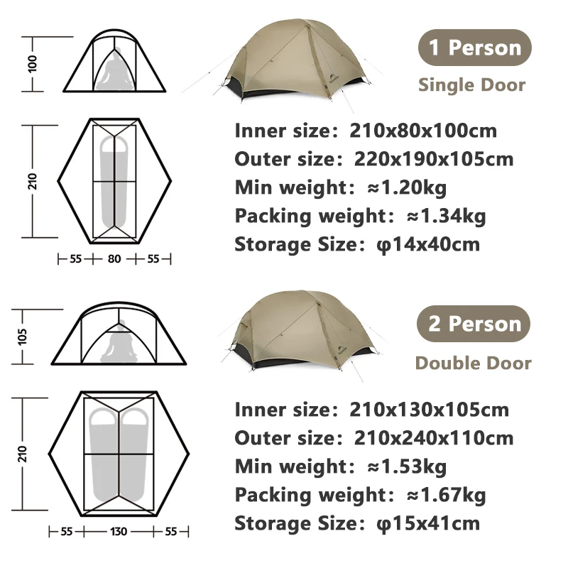 Naturehike Mongar 2 UL Tent Camping 1 2 Person Tent Outdoor Travel 15D Waterproof Ultralight Backpacking Shelter Tent Hiking - Image 5