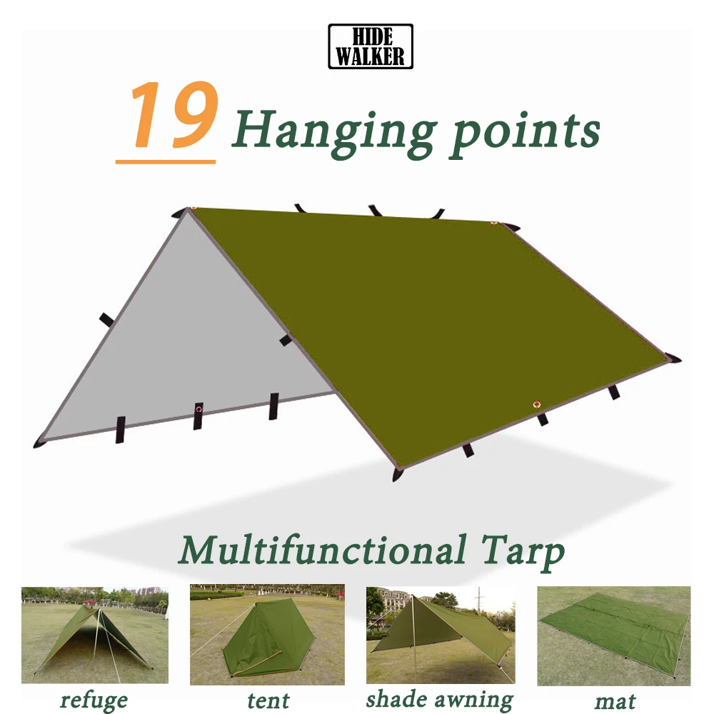 Waterproof Tent Tarp 19 Hang Points Survival Tent Outdoor Camping Tactical Sun Shelter 4x4 3x4 3x3 Lightweight Sunshade Awning