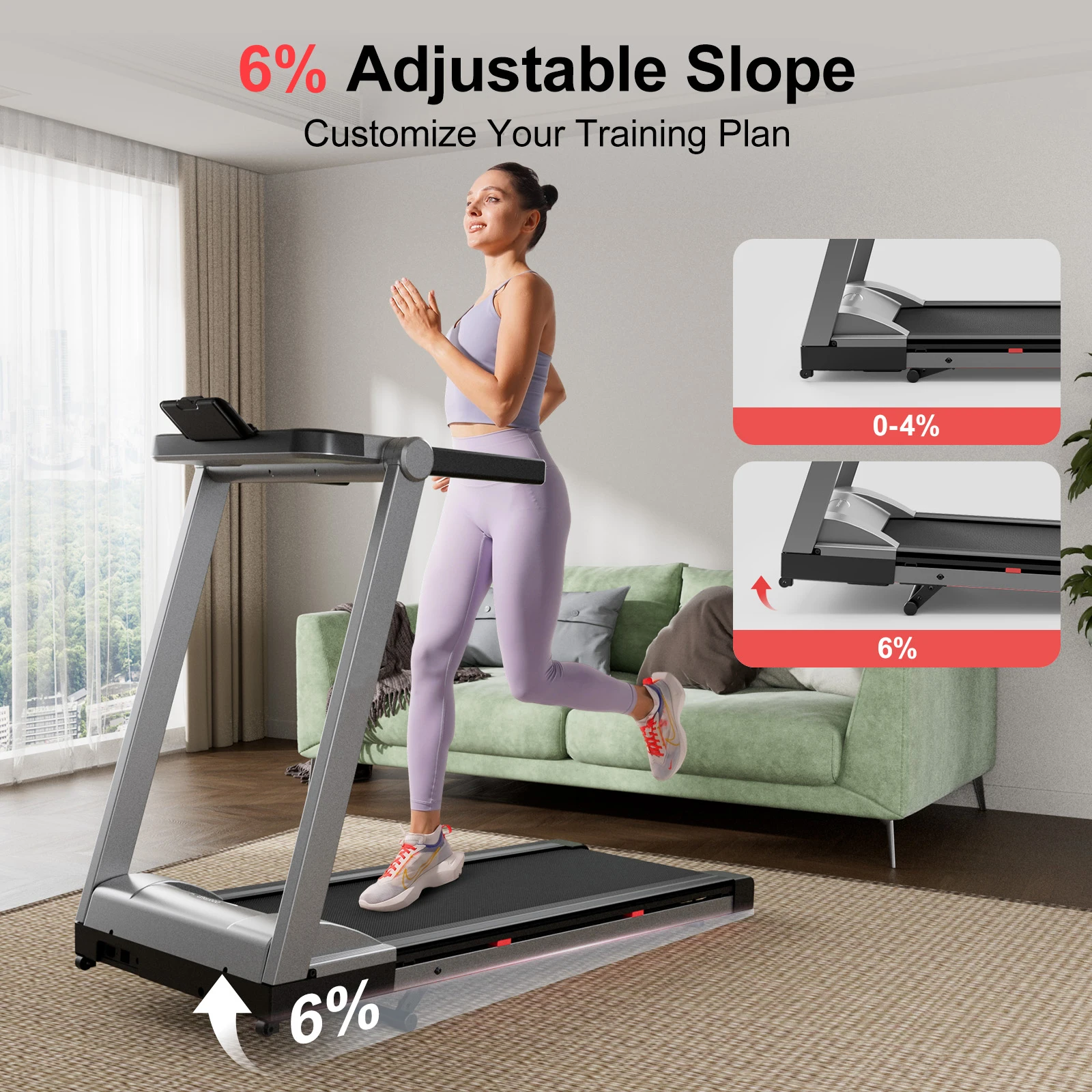 3.5HP Foldable Incline Home Treadmill Walking Pad with Handle Bar Holder 350LBS Capacity Touch Screen Smart App Data Monitoring - Image 3