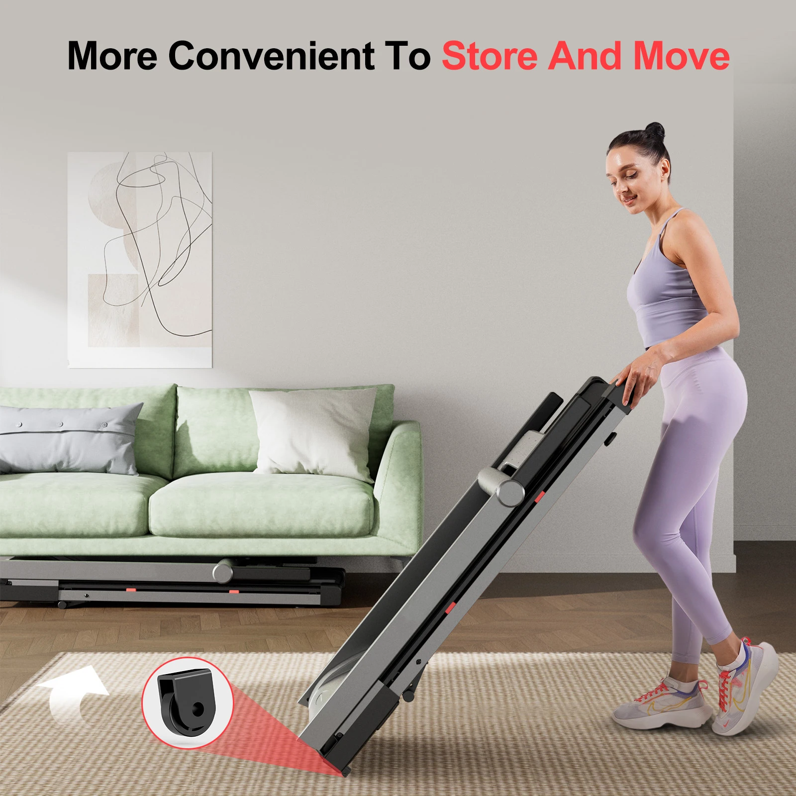 3.5HP Foldable Incline Home Treadmill Walking Pad with Handle Bar Holder 350LBS Capacity Touch Screen Smart App Data Monitoring - Image 6