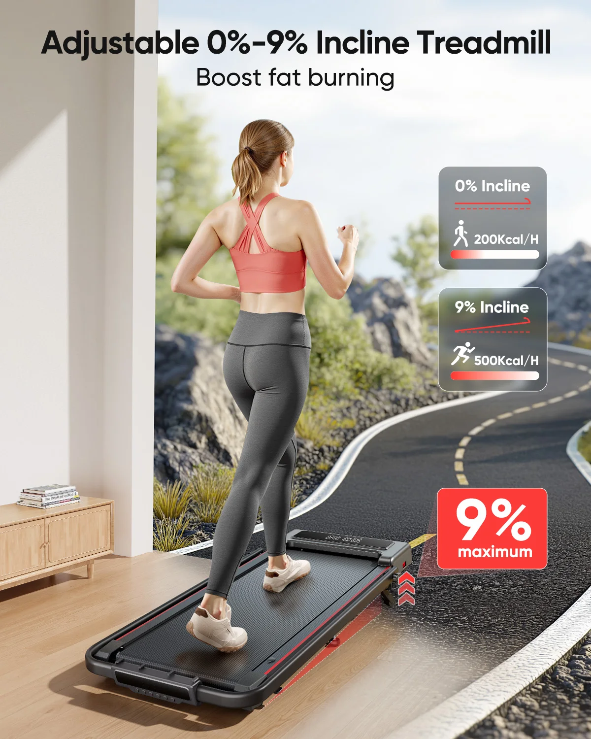 Toputure 4-in-1 Treadmill – 12 km/h, 9% Incline, Foldable, 2.5 HP, Remote Control, Dual LED Display, Space-Saving – For Home - Image 3