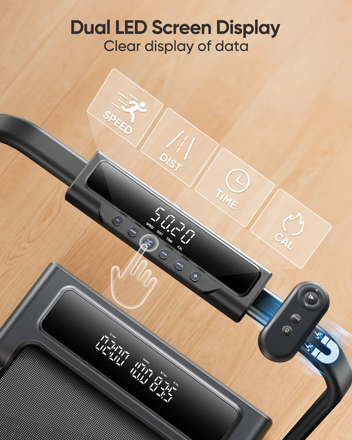 Toputure 4-in-1 Treadmill – 12 km/h, 9% Incline, Foldable, 2.5 HP, Remote Control, Dual LED Display, Space-Saving – For Home - Image 5