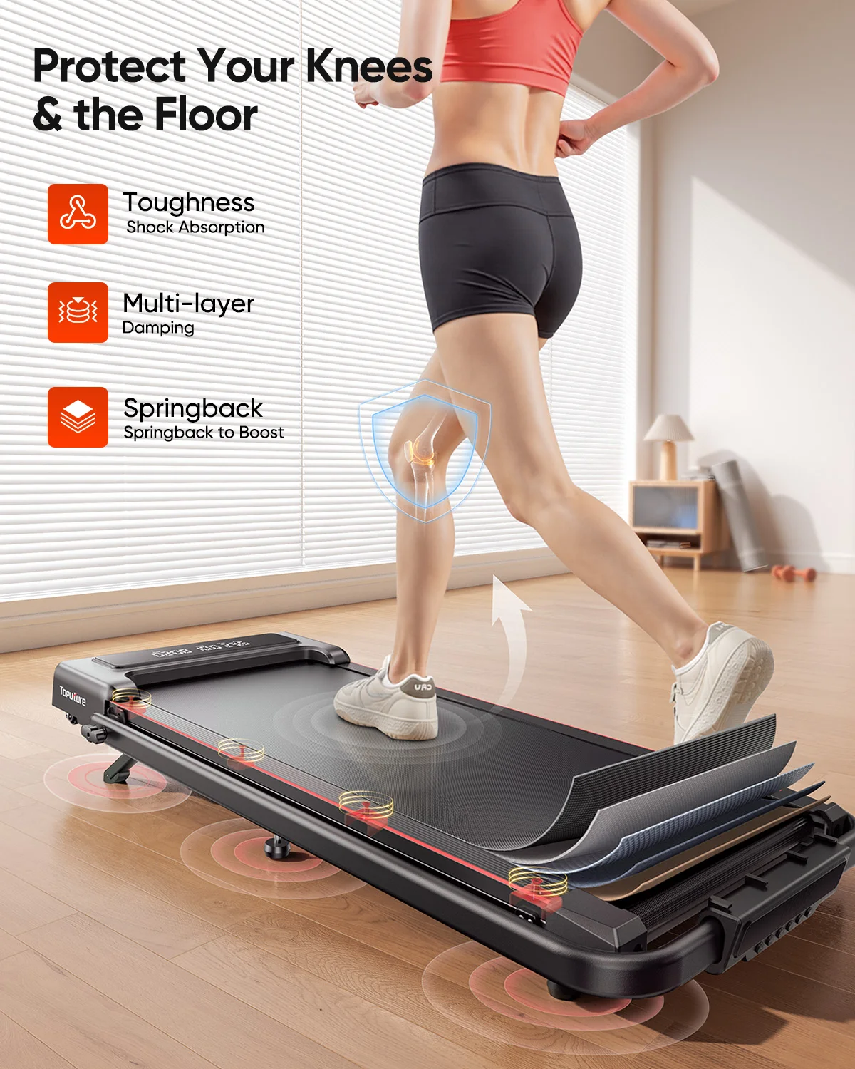 Toputure 4-in-1 Treadmill – 12 km/h, 9% Incline, Foldable, 2.5 HP, Remote Control, Dual LED Display, Space-Saving – For Home - Image 6