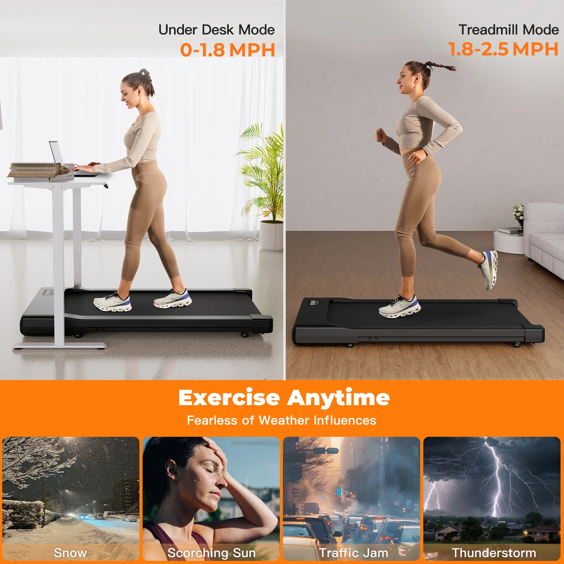 Walking Pad Under Desk Treadmill 2 in 1 Portable Treadmill with Remote Control LED Display 2.5HP Walkingpad for Home&Office - Image 6